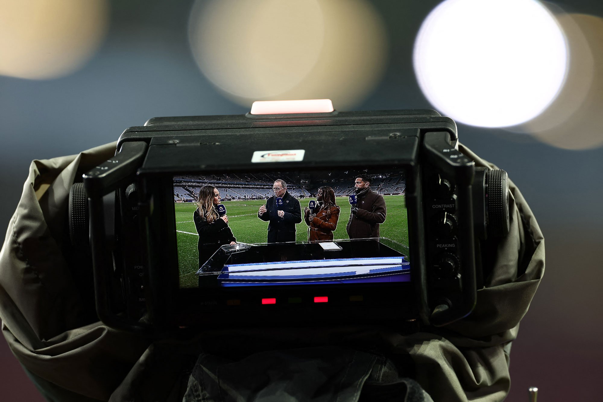 Sports Rights holder camera. Filming pitch side sports punditry and analysis