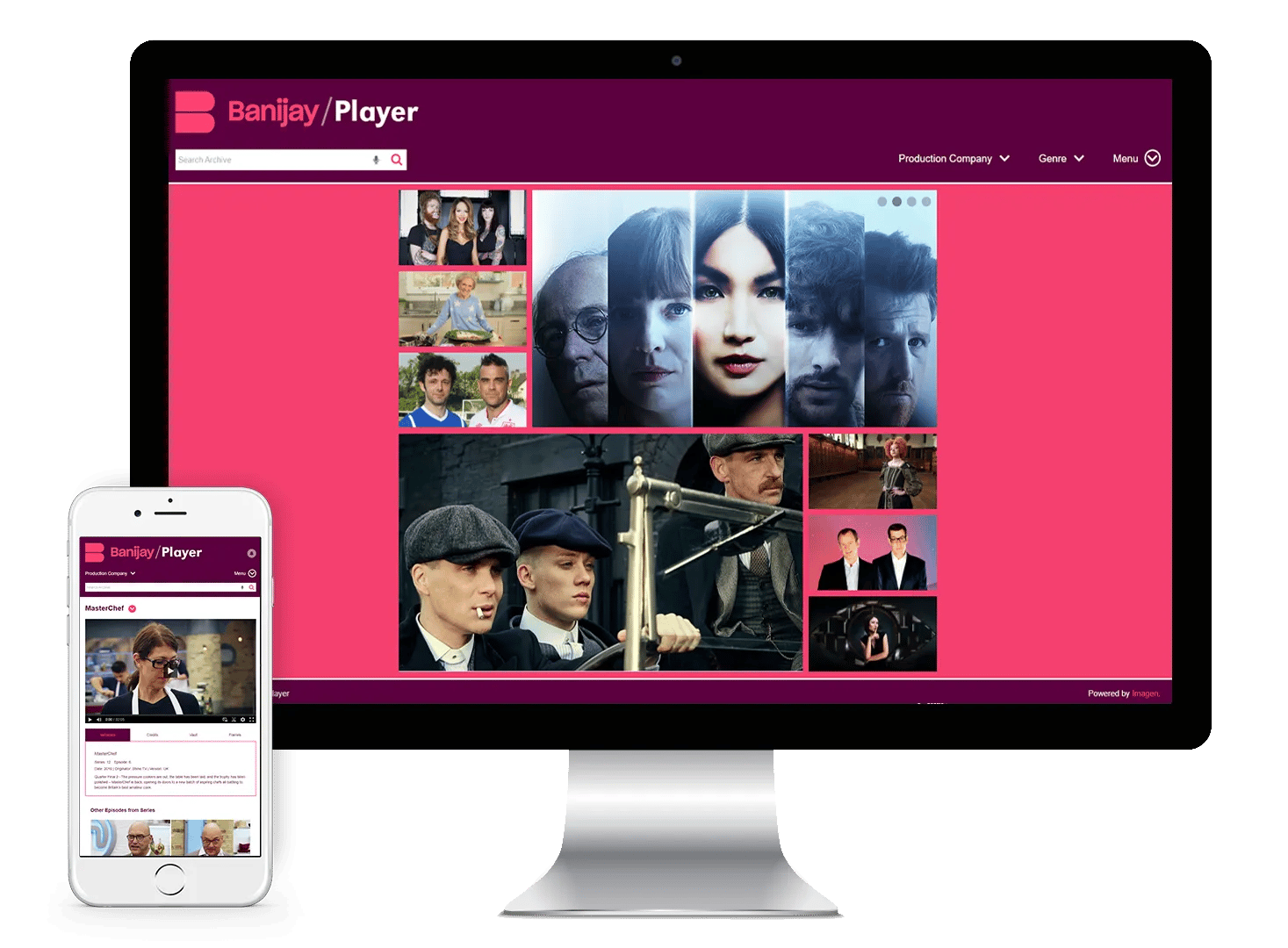 Imagen Video Management Platform Banijay case study screen visuals on mobile and desktop 